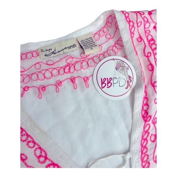 VINTAGE HAVANA WHITE AND NEON PINK EMBROIDERED GYPSY
TUNIC TOP size M - Picture 9 of 14